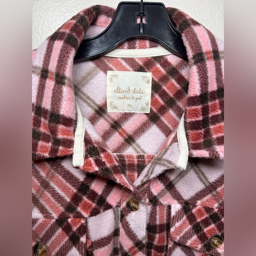 Altar’d State Button Down Cropped Fleece Comfy Jacket Pink White Women’s Medium - Picture 3 of 8